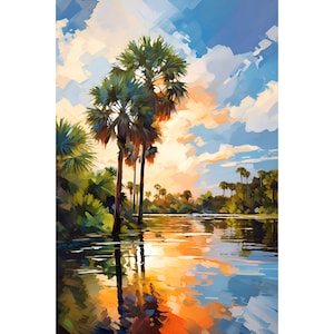 Florida Landscape Wall Art Sarasota Poster Print Myakka River State Park Travel Nature Painting Tropical Forest Lake Wall Art