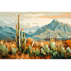 Del Rio Painting West Texas Print Val Verde County Poster Texas Landscape Art Botanical Cactus Decor Office Bedroom Painting Wild West Art