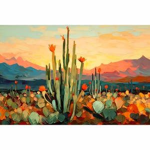 Southwestern Desert Landscape Print Texas Travel Wall Art Botanical Cactus Ocotillo Art Retro Vintage Painting Chihuahua Desert Poster
