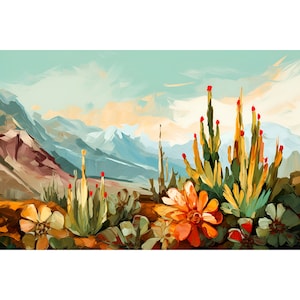 Franklin Mountains Texas Print Colorful Landscape Painting Western Texas Wall Art El Paso Travel Poster Botanical Art Print