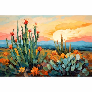 New Mexico Mountains Painting Sunset Giclee Print Panoramic Mountains Landscape Orange Green Wall Art Albuquerque Travel Poster