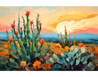 New Mexico Mountains Painting Sunset Giclee Print Panoramic Mountains Landscape Orange Green Wall Art Albuquerque Travel Poster