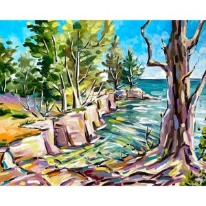 Lake Superior Shoreline Print from Original Oil Painting Landscape  Art Duluth Minnesota Wall Art Great Lakes Scenery Abstract Nature Art