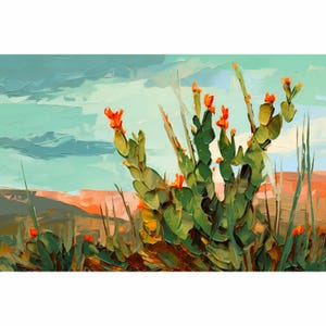 Prickly Pear Cactus Print Texas Landscape Art Opuntia Botanical Painting Rio Grande Valley Art San Antonio Travel Poster