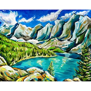 Banff Painting Canadian Rockies Art Print from Original Oil Painting Mountain Landscape Canada Wall Art Lake Louise Poster