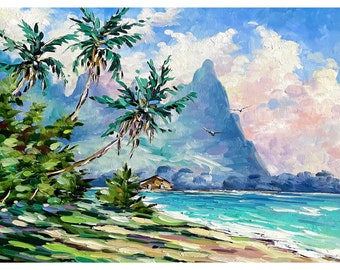 Hawaii Art Print of Kauai Hawaiian Landscape Painting with Hanalei Cottage a Tropical Hawaii Wall Art Painting Hawaii Gift