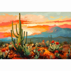Pinto Mountain California Landscape Print Joshua Tree National Park Poster Southwestern Wall Art Cactus Sunrise Painting Desert Travel Art