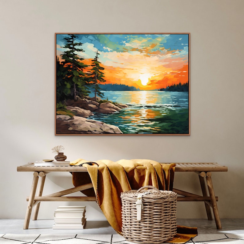 Sunrise Forest Lake Painting Neutral Brown Green Landscape Wisconsin ...