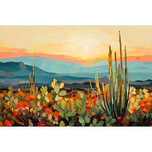 Texas Mountains Print Mount Carpenter Landscape Painting Western Texas Art Ocotillo Cactus Decor Botanical Wall Art Jeff Davis County Print