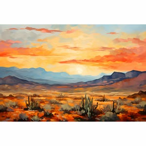 Santa Catalina Mountains Painting Arizona Landscape Print Desert Wall Art Cactus Botanical Art Tucson Travel Poster