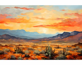 Santa Catalina Mountains Painting Arizona Landscape Print Desert Wall Art Cactus Botanical Art