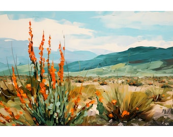 Big Bend Painting Texas Wall Art Closed Canyon Art Western Desert Print Botanical Landscape Art Office Bedroom Painting Wild West Art