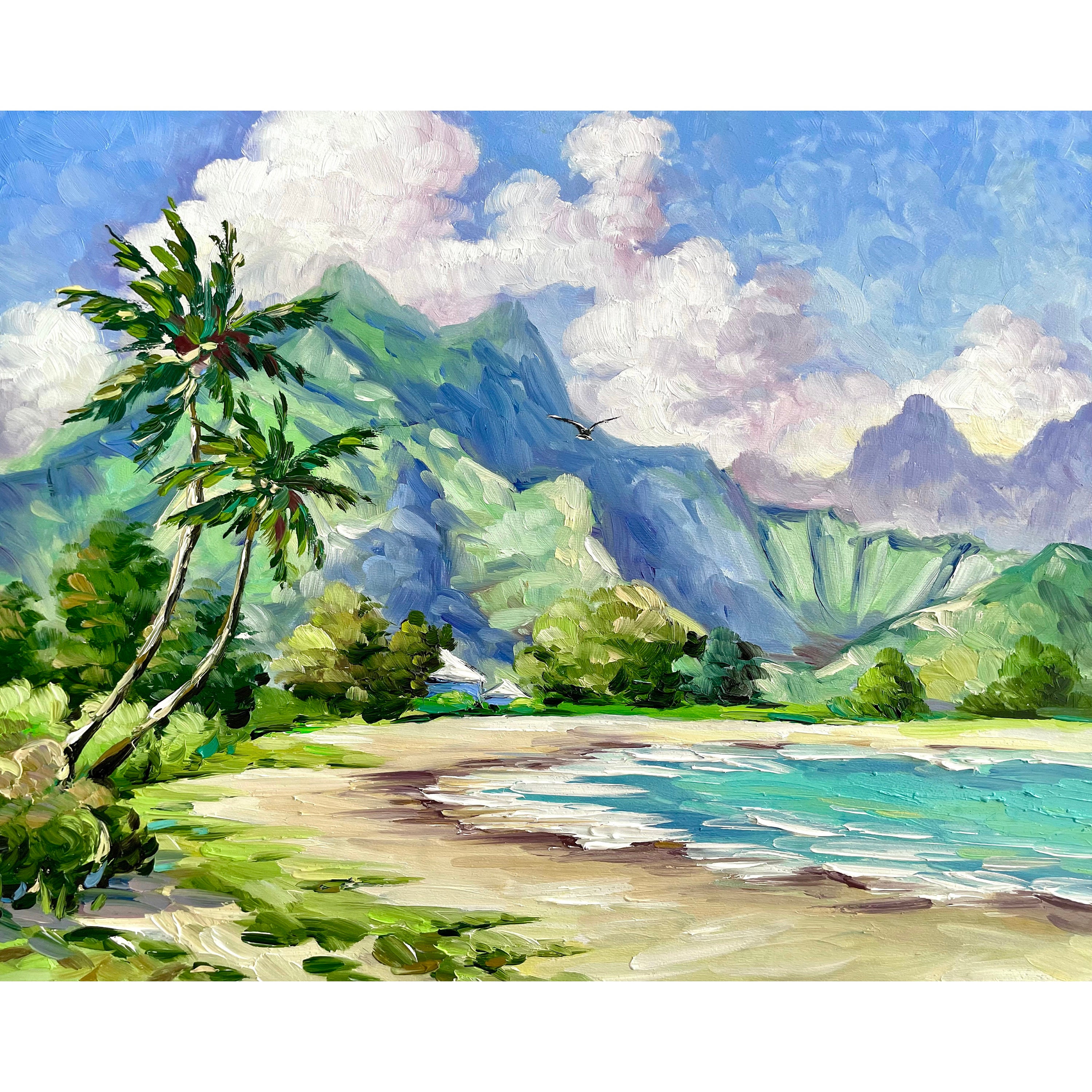 Waikiki Beach Hawaii Painting Hawaiian Landscape Art Print Oahu