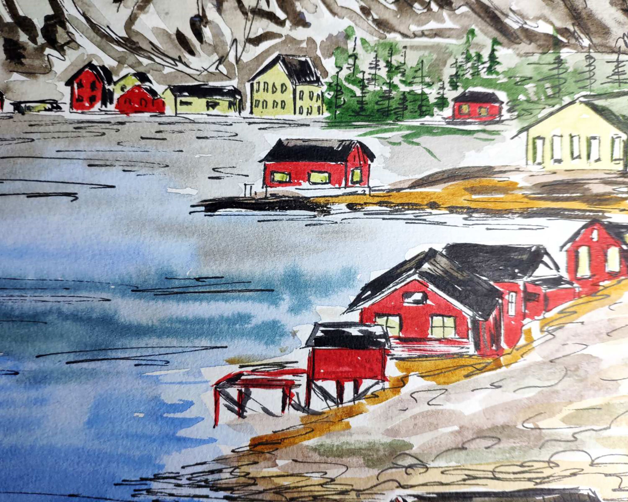 Scandinavian Painting Norway Art Mountain Watercolor Painting Etsy