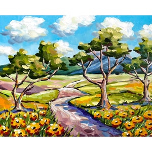Texas Hill Country Wildflowers Print from Oil Painting Austin Texas Wall Art Landscape Painting Texas Gift