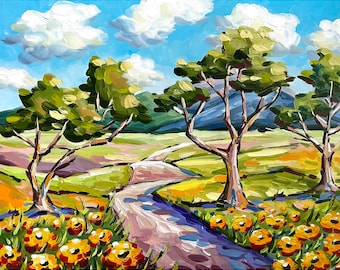 Texas Hill Country Wildflowers Print from Oil Painting Austin Texas Wall Art Landscape Painting Texas Gift