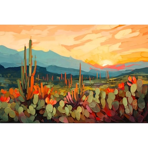 Sonoran Desert California Art Print Vintage Western Landscape Poster Midcentury Botanical Wall Art Retro Wild West Travel Painting