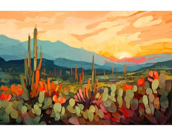 Sonoran Desert California Art Print Vintage Western Landscape Poster Midcentury Botanical Wall Art Retro Wild West Travel Painting