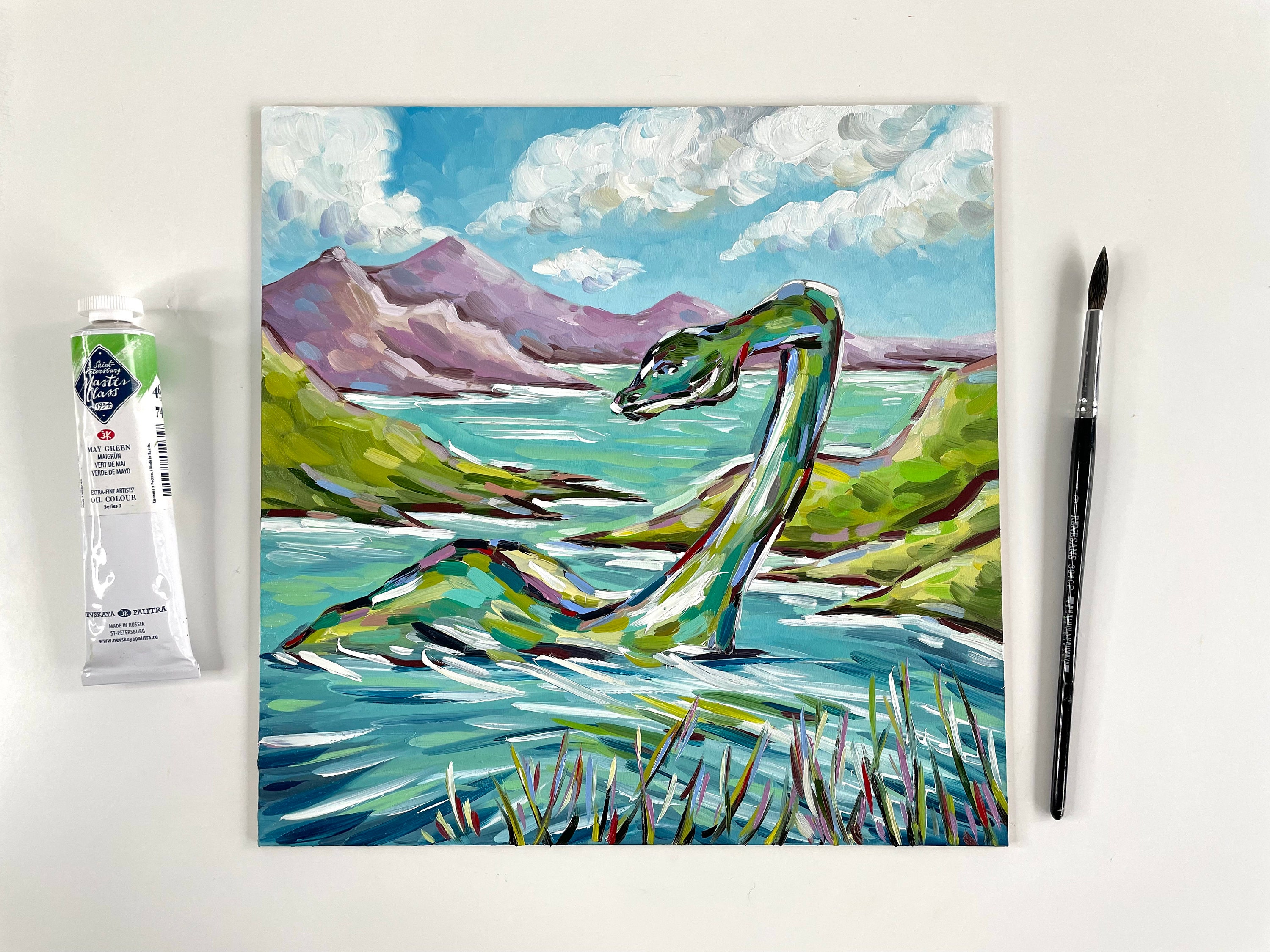 Loch Ness Monster Painting Original Art Scotland Artwork Etsy