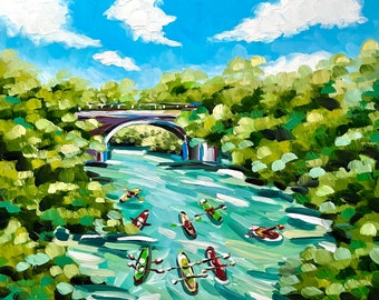 Lady Bird Lake Print from Oil Painting Wall Art Austin Texas Decor Barton Springs Art Austin Texas Painting Barton Creek Swimming Poster
