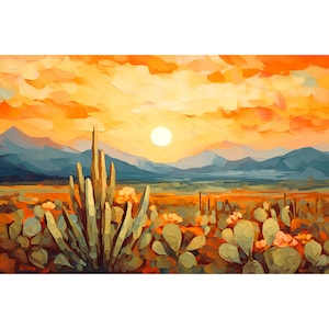 Edwards Plateau Sunset Print Texas Travel Poster Wildflowers Wall Art Abstract Mountain Landscape Painting Southwestern Decor