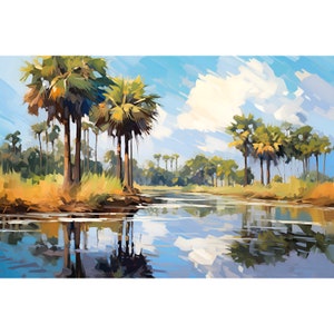 Florida Everglades National Park Poster Panoramic Painting Landscape Print Wetlands Nature Wall Art Wildlife Tropical Art Florida Travel Art