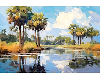 Florida Everglades National Park Poster Wetlands Nature Painting Landscape Print