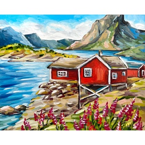 Scandinavian Painting Art Norway Landscape Mountain Print from Oil Painting Vintage Norwegian Art