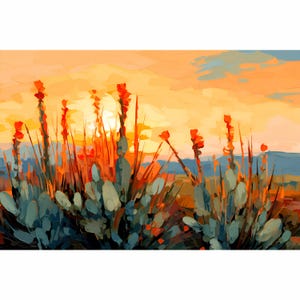 Painted Desert Sunset Print Colorful Arizona Landscape Painting Western Wall Decor Yucca Agave Wall Art Sedona Travel Poster