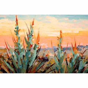 Texas Chihuahuan Desert Print Colorful Landscape Painting Western Texas Decor Botanical Cactus Wall Art Marfa Travel Poster