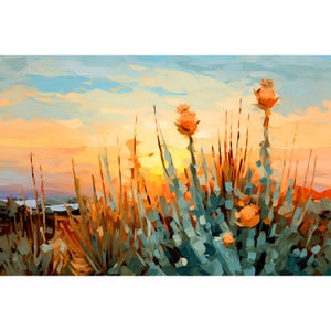 Desert Tortoise Landscape California Art Print Cacti Painting Southwestern Wall Art Agave Ocotillo Botanical Poster
