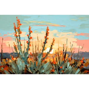 Enchanted Rock State Park Texas Painting Western Desert Landscape Botanical Art Print Agave Cactus Decor Wild West Art