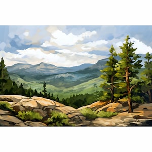 New Mexico Landscape Painting Gila National Forest Artwork Panoramic Wall Art Mountains Giclee Print Albuquerque Travel Poster