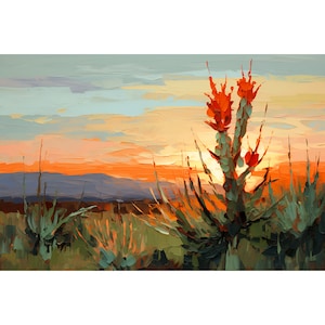 Big Bend Cactus Painting Pink Desert Sunset Print Texas Southwestern Wall Art Vintage Midcentury Modern Art Botanical Landscape Poster