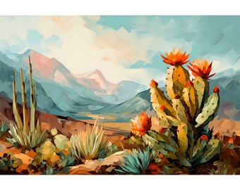 Lechuguilla Desert Landscape Arizona Art Print Cacti Wall Art Southwestern Painting Sonora Cactus Artwork Botanical Wall Art