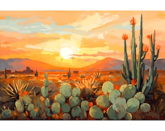 Estrella Mountain Print Arizona Landscape Painting Mountain Valley Artwork Desert Wall Art Phoenix Travel Poster
