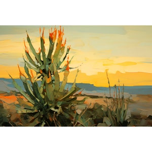 Yucca Botanical Painting Big Bend National Park Print Texas Desert Landscape Art Panoramic Wall Art San Antonio Travel Poster