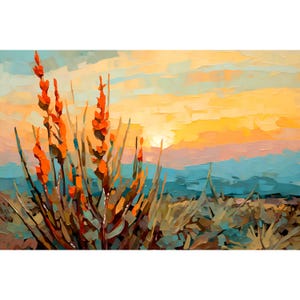 Sonoran Desert Sunset Print Colorful Arizona Landscape Painting Western Wall Decor ocotillo Wall Art Fhoenix Travel Poster