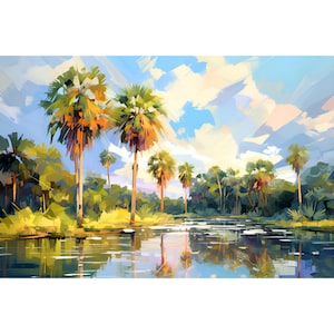 Florida Landscape Print Florida Keys Poster Travel Nature Art Coastal Wall Art Green Painting