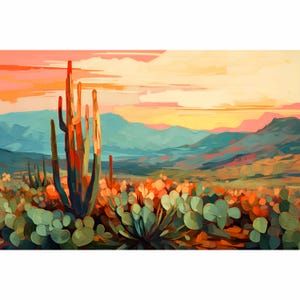 Saguaro National Park Print Arizona Landscape Painting Sunrise Desert Wall Art Cactus Botanical Poster Tucson Travel Print