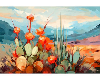 Colorado Desert Landscape California Art Print Cacti Wall Art Abstract Southwestern Painting
