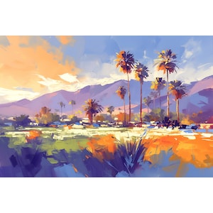 Santa Barbara Print from Oil Painting California Landscape Print Purple Orange Fine Art Panoramic Poster Large Seascape Painting