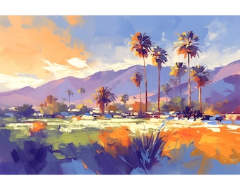 Santa Barbara Print from Oil Painting California Landscape Print Purple Orange Fine Art Panoramic Poster Large Seascape Painting