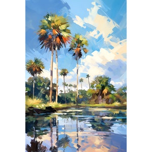 Naples Botanical Garden Print from Oil Painting Florida Art Print Coastal Landscape Painting Palm Trees Travel Poster Florida Gift