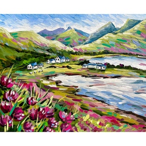 Scottish Painting Heather Hills Original Art Landscape Print from Oil Painting Scotland Wall Art