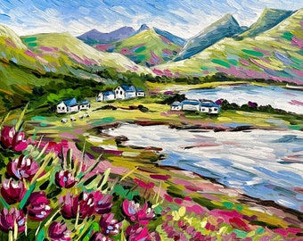 Scottish Painting Heather Hills Original Art Landscape Print from Oil Painting Scotland Wall Art