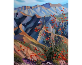 Sonoran Desert Art Print Arizona Southwestern Landscape Painting Ocotillo Botanical Poster