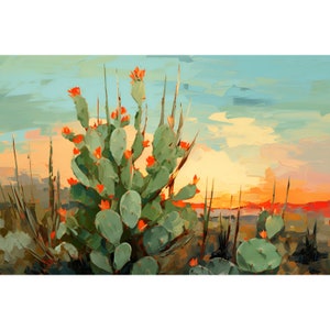 Texas Guadalupe Peak Print Colorful Cactus Landscape Painting Western Texas Decor Prickly Pear Cactus Wall Art Botanical Poster
