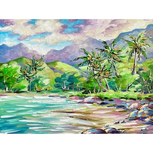 Kauai Hawaii Print from Oil Painting Hawaiian Landscape Art Hanalei Cottage Artwork Tropical Hawaii Mountain Painting