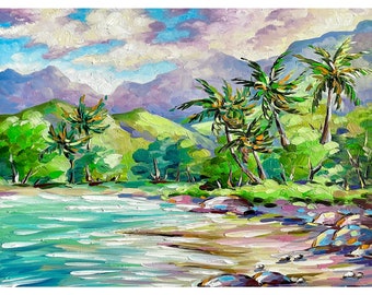 Kauai Hawaii Print from Oil Painting Hawaiian Landscape Art Hanalei Cottage Artwork Tropical Hawaii Mountain Painting